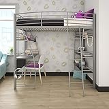 DHP Studio Loft Bunk Bed Over Desk and Bookcase with Metal Frame, Twin, Gray Gray