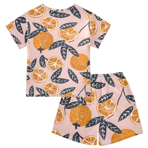 ALAZA Orange Fruit Leaf Pajamas Short Sleeve 2 Piece Sleepwear Top and Bottom Pajama Set Unisex2