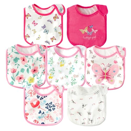 Image of 2ooya 7Pcs Cotton Waterproof Baby Bibs Hook Loop Closure Newborn Bib Keepsake Baby Gift for Drooling Feeding Eating