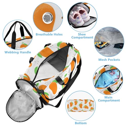 Mango Leaves Dots White Kids Travel Duffel Bag for Boys Girls Overnight Weekend Tote Bag with Shoes Compartment for Dance Gym Sports4