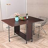 29.13”H Movable Folding Kitchen Dining Table with 6 Wheels ，with Cabinet Beneath for Storage,...