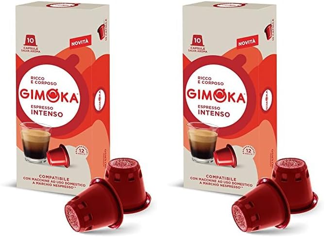 Gimoka Mezcla de Café Espresso Intenso, intensidad 12/13-100 Cápsulas - Compatibles con Máquinas de Café Nespresso* para uso doméstico - Producido en Italia - 10 paquetes de 10 (Paquete de 2)
