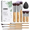 BS-MALL Makeup Brush Set 11Pcs Bamboo Synthetic Kabuki Brush Set Foundation Powder Blending Concealer Eye shadows Blush Cosmetics Brushes with Organizer Bag & Makeup Sponge (style, Count, 12)