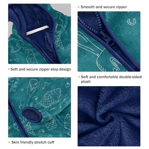 Ice Cream Pattern and Food Drawings Girls Fleece Jacket Girls Fall Jacket Girls Zip Up Hoodie Girls Sherpa Jacket 2-10T3