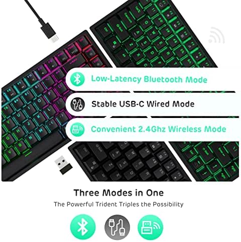 RK ROYAL KLUDGE RK84 Wireless Bluetooth/2.4Ghz 75% RGB Mechanical Gaming Keyboard, Three Modes Connectable Keyboard with Hot-Swappable Quiet Red Switch