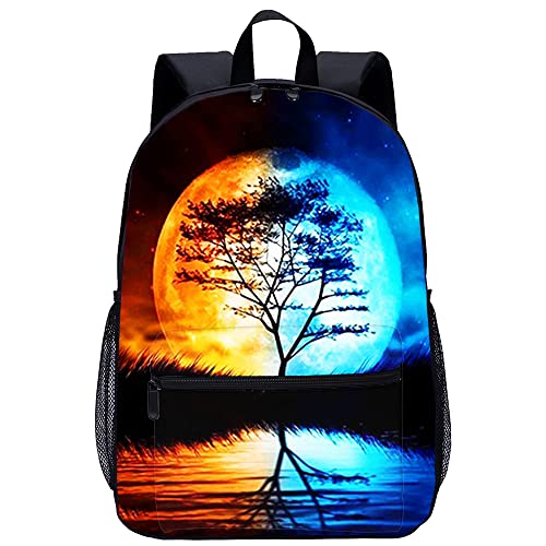 Sac à dos imprimé en 3D paysage arbre lune cartable scolaire 45cm mode