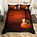 Feelyou Youth Bedding Set Guitar Printed Bedding for Boys Teen Girls Kids, Rock Music Decor Comforter Cover, Retro Musical Instruments Art Duvet Cover Full Size Antique Style Soft Bedspread Cover