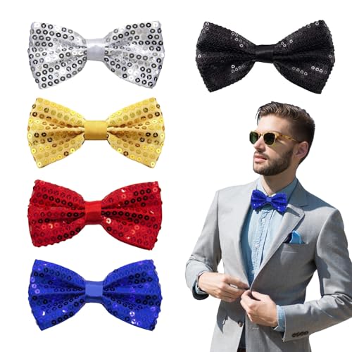 QSZHSL 5 Pièces Noeud Papillon Homme avec Paillettes, Cravate Paillettes, Party Cravate, Noeud Papillon Paillette Homme, Accessoire Brillant, Pour Dîners,...