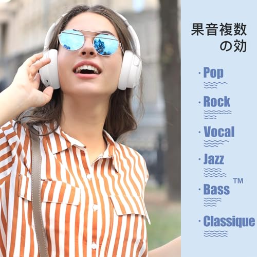 BERIBES ヘッドホン bluetooth 65時間再生 6つのEQモード ワイヤレスヘッドフォン Bluetooth 6.0 重さはわずか180g 快適なフィット感 マイク付きヘッドホン HIFIステレオ 有線 無線 両用 遮音 密閉型（白） 商品画像3