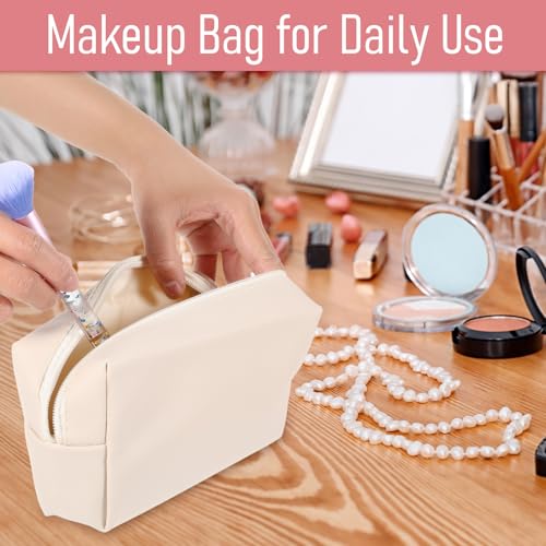 8 Pcs Makeup Bag Pu Leather Cosmetic Pouch Waterproof Small Toiletry Bag Portable Cosmetic Organizer Water Resistant Storage Purse for Lady Women Daily Storage Travel Organizer (Beige,Medium) 6