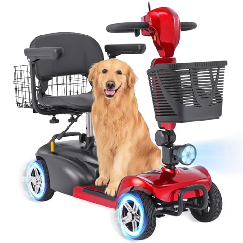 Image of 4 Wheel Mobility Scooters for Seniors - Up to 45 Miles Range,Folding Powered Mobility Scooter Device w /600WH Battery,Only 58 lb Weight, Dual Basket, 300 lb Capacity, Compact