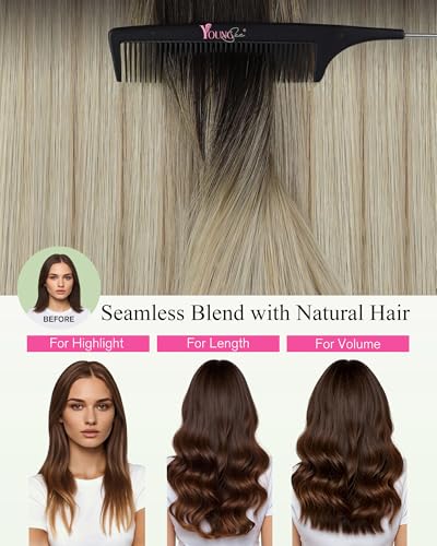 Image of YoungSee Human Hair Tape in Extensions, 24 Inch Tape in Hair Extensions Human Hair, Balayage Dark Brown with Blonde, Tape ins Human Hair Extension, Long Length, Straight Texture, 20pcs 50g