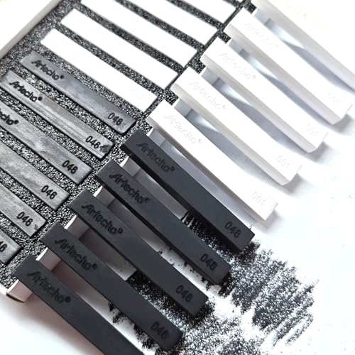 Artecho 12pcs Soft Pastels, 6 White and 6 Black Soft Pastels, Square Chalk for Drawing, Blending, Layering, Shading - Thumbnail 4