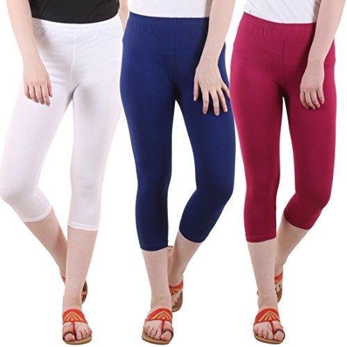 Image of DIAZ Women's Super Combed Cotton Elastane Stretch Slim Fit Printed Capri -Pack of 3