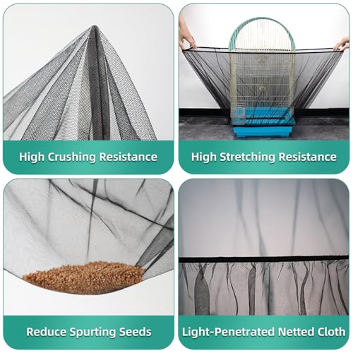 Image of Bird Cage Seed Catcher, Seed Catcher Guard Net Cover, Parrot Nylon Mesh Net Cover, Universal Soft Airy Cage Net Stretchy Skirt for Round Square Cages (Solid-Black, 15.7 inch x87 inch)