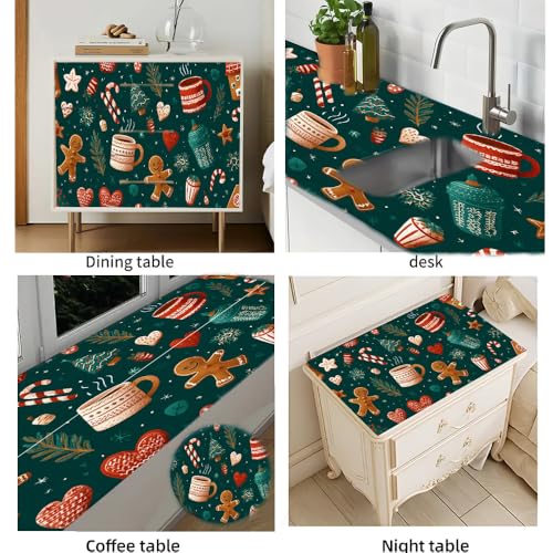 Image of Cozy Christmas Food Desktop Sticker 39.37x23.62In, Gingerbread Hot Cocoa Desk Decal, Easy Clean Table Surface Sticker, Warm Holiday Home Decor