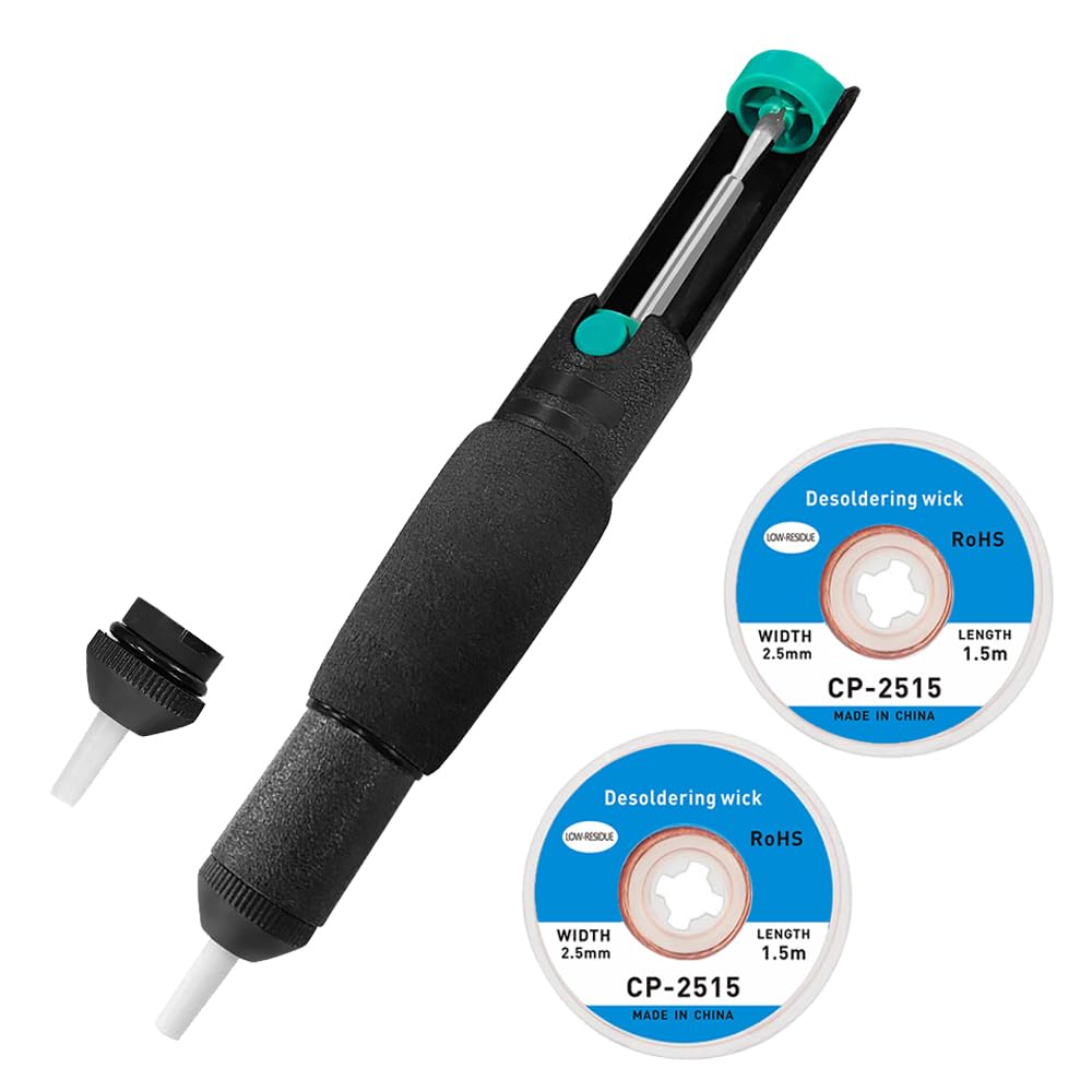 Entlötpumpe Set, Entlötpumpe & Entlötlitze, Desoldering Wick & Desoldering Pump, Entlöten Docht (2,5 mm, 1,5 m),Lötmittel Sauger Vakuumpumpe Solder Removal Tool