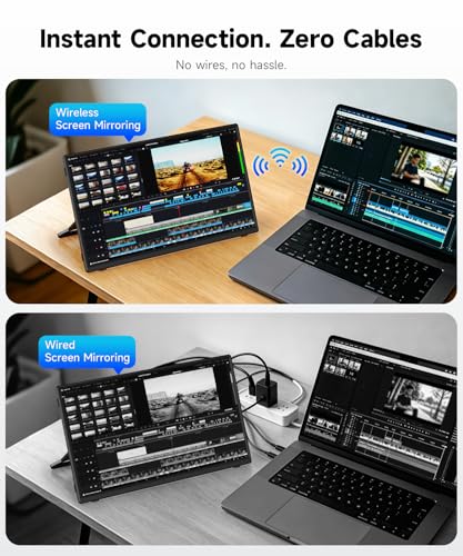 Image of AYY 15.6 inch Wireless Portable Monitor with Battery, 1080P FHD IPS Screen, Auto-Rotate, External Display for Laptop, Phone, Tablet, PC, Switch, and Xbox