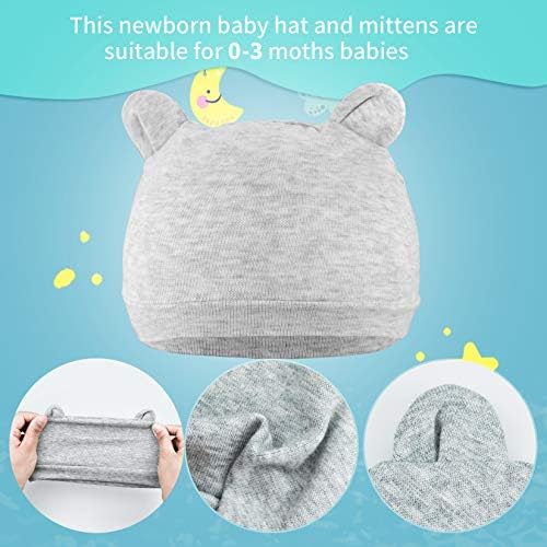 Dxhycc 4 Sets Newborn Baby Hats and Mittens, Baby Beanie Caps Hats and