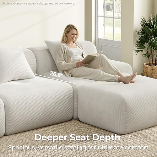 Image of LIKIMIO LumiCord 153.5 inch Tufted Modular Sectional Sofa, Modern U-Shaped Boneless Couch for Living Room, 26.8 inch Deep Seat, 18.1 inch High Seating, 15 inch Wide Armrest, Corduroy, Oatmeal Beige