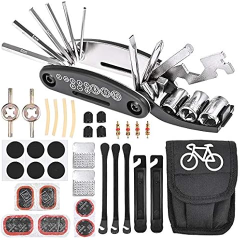 Nabance Bike Tool Kit Repair Kit Bicycle Multi Tool Tire Puncture Kits Patch Levers Tyre Spoons 16 in 1 Multifunction Tool Set with Bag for Mountain Bike Road Bikes Cover