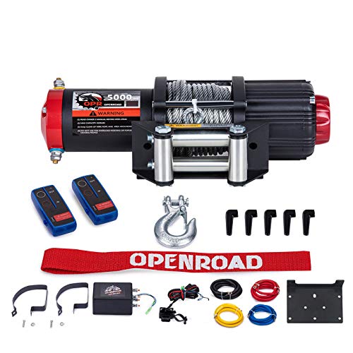OPENROAD 5000Lbs 12 Volts Electric Winch, Winch for ATV/UTV/Boat, 5000Lbs /2267kg Electric Winch Kit, with 15m/49ft Winch Cable, Towing Off-Road Electric Winch Recovery kit (5000Lbs Black)