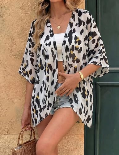 Image of Chunoy Women Floral Beach Wear Cover Up Chiffon Kimono Cardigan Open Front Blouse Top