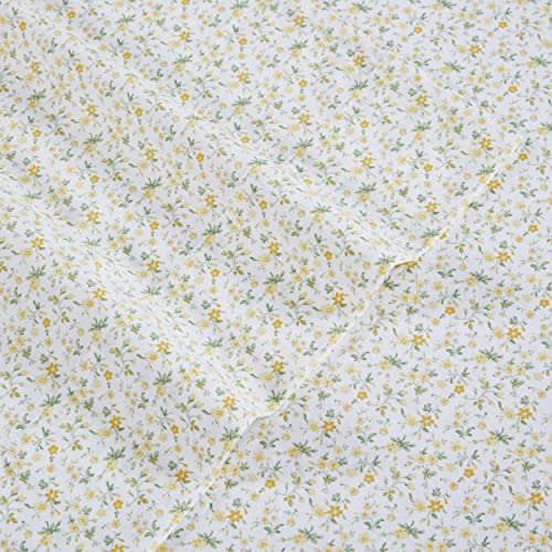 Image of Laura Ashley - Full Size Sheet Set, Crisp & Lightweight Cotton Percale Bedding with Fitted Sheet and Pillowcases, Floral Room Decor, Deep Pocket, College Dorm Room Essentials (Evie Yellow)