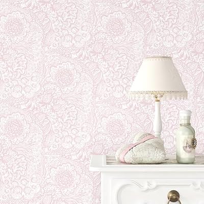 Mangoloo Pink Peel and Stick Wallpaper Boho Wall Paper Pink Floral Wallpaper for Bedroom Bathroom Living Room Removable Self Adhsive Floral Contact Paper for Cabinets Nursery Shelf Liner 17.5"x102"