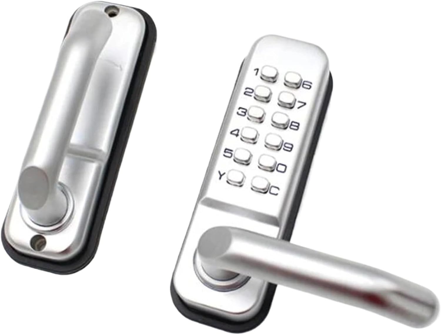 Long Handle Keyless Mechanical Digital Door Lock Password Keypad Home Garden Yard Wooden Iron Gate Lock Pushbutton(Silver Single Side)