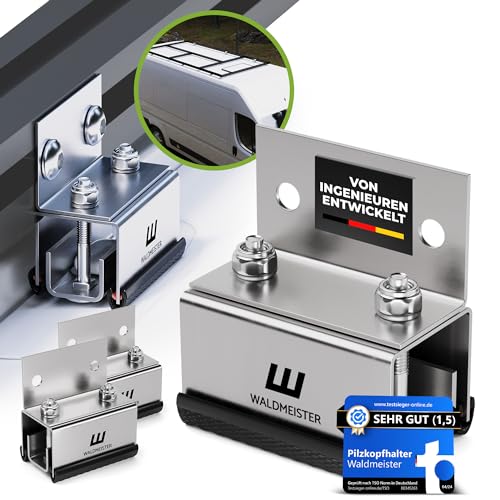 Waldmeister Pilzkopfhalter [4er Set + 2 Aluprofile 147cm] Dachträger Bauen für