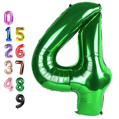 Image of Number Balloons 4 Balloon Dark Green for 4th Birthday Decoration, 40 inch | Saturated Color, Large 40 in, With Inflation Straw & Hanging Hole, For Back-To-School Season, Forest Picnic Party, Christmas