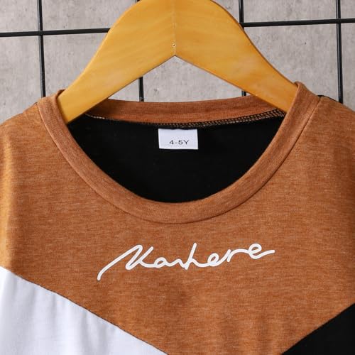 Image of Ayzozuy Boy Clothes Colorblock Top + Drawstring Waist Shorts 2 Pieces Kid Summer Outfits Set
