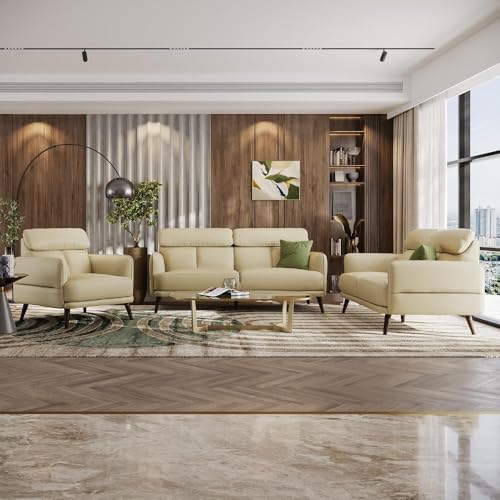 Image of Wakefit 6 Seater Sofa Set | 5 Year Warranty | Modern Beige Leatherette Fabric Sofa for Living Room | 3+2+1 Seater - Azores(Robin : Beige)