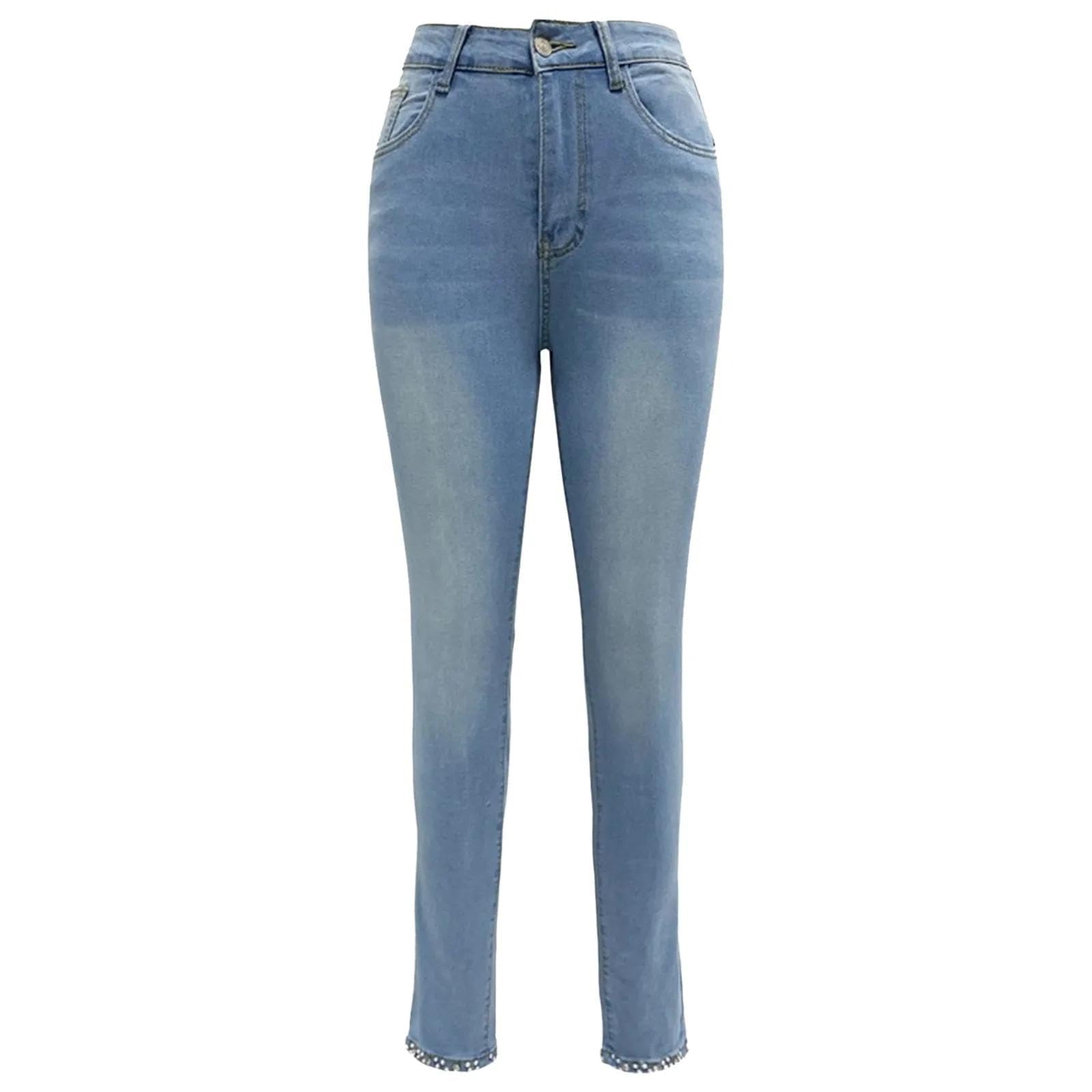 Jean Jeans Damen Hose Jeanshose Female Womenflower Denim Hose Damen Slim Fit Push Up Hose L Hellblau