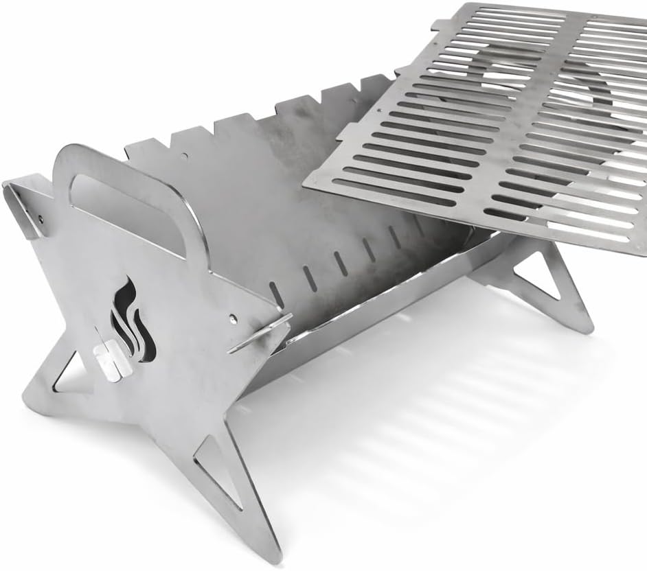 Folding Camping Grill Stainless Steel Strong 2 mm - Sturdy Folding Grill INOX 505 x 296 mm - Folding Camping Grill