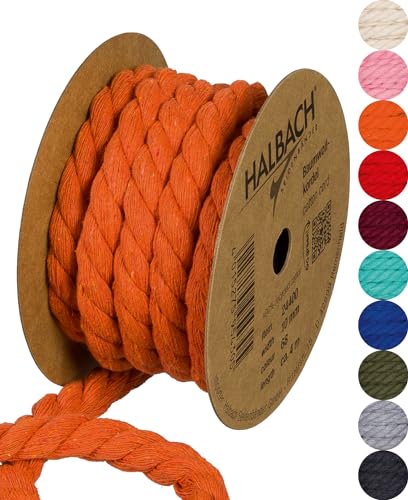 Halbach Seidenbänder Cordón de algodón Reciclado, Ancho: 10 mm/Longitud 4 Metros, Hilo de algodón sostenible para macramé, cordón Natural para Manualidades, Color: Naranja