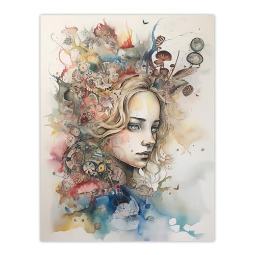 Artery8 Alice In Wonderland Portrait Watercolour Illustration Whimsical Magical Adventure Painting Extra Large XL Wall Art Poster Print