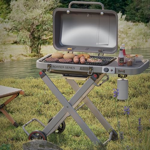Image of Feasto Portable Gas Grill with Foldable X-Frame Cart for Tailgating, Gray