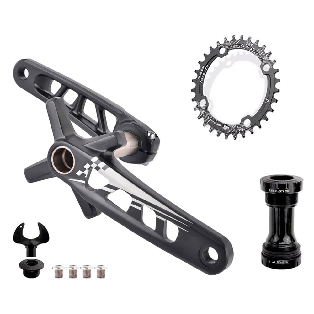 Guarnitura per Mountain Bike da 170 mm, BCD 104, 32/34/36/38T, velocità Singola, Corona Ovale, pedivella Cava Integrata per 8-12 con Movimento Centrale BSA, Lega di Alluminio Nera.