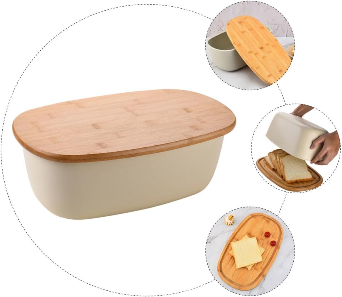 NUOBESTY Reusable Bread Box with Oak Lid, Oval Household Bread Container and Toast Storage Organizer for Kitchen Countertop and Refrigerator Use