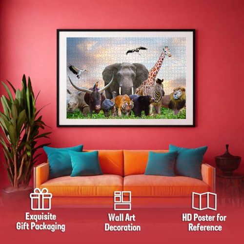 Image of Wild Animals Jigsaw Puzzle - 1000 Piece Puzzle | Safari & Jungle Wildlife Brain Game | Gift for Puzzle Lovers and Nature Enthusiasts