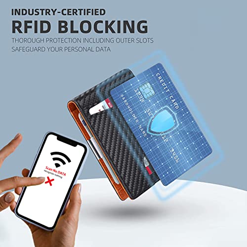 Mens Wallet With Money Clip Minimalist Wallet For Men with ID Window Minimalist Leather Bifold RFID Blocking with 12 Credit Card Slots Bifold Leather Large Capacity with Gift Box(Orange)3