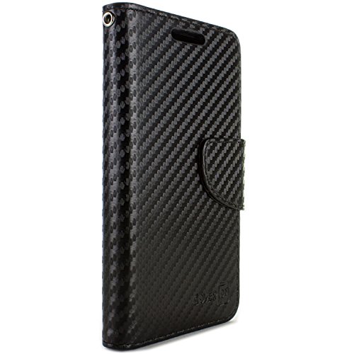 Htc Desire 526 Case, Coveron® [Carryall Series] Flip Folio Card Slot Pouch Cover Lcd + Strap + Stand Design Wallet Case For Htc Desire 526 - Black Carbon Fiber #TOP4