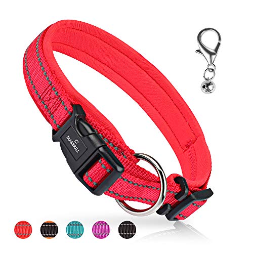MASBRILL Adjustable Dog Collar, Soft Neoprene Padded Breathable Nylon Pet Collar Reflective for Puppy and Small Medium Large Dogs, Lightweight Outdoor Training Dog Collars (Red XL)