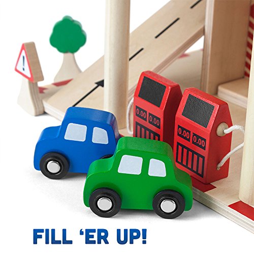 Imagination Generation Downtown Deluxe Wooden Parking Garage with Elevator - Cars and More Included! (19 pcs)
