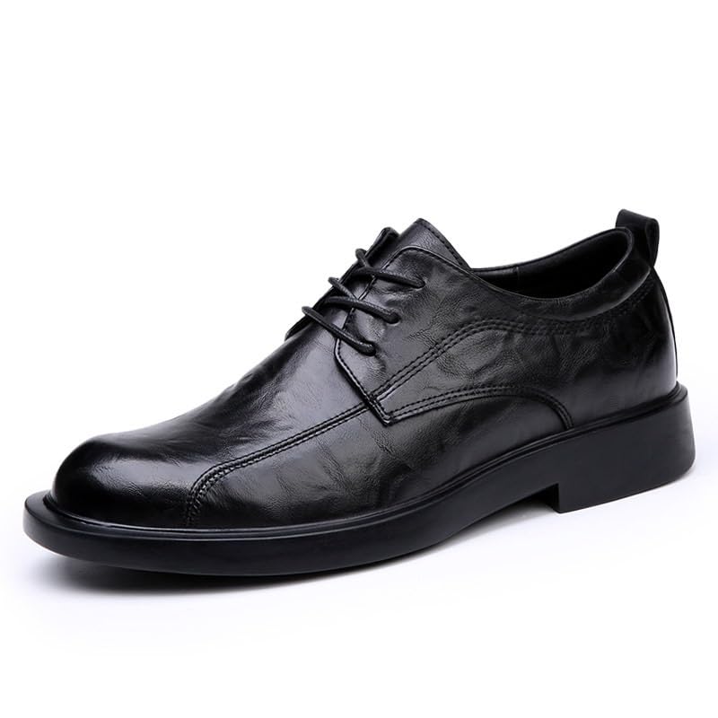 Men's Classic Leather Oxford Dress Shoes Fashion Casual Lace-Up Low Breathable Tuxedo Comfortable Round-Toe Shoes