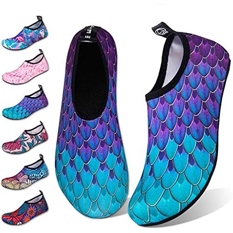 WateLves Water Shoes for Womens Mens Barefoot Quick-Dry Aqua Socks for Beach Swim Surf Yoga Exercise Camping Must Haves (Fishscale Bluegreen, 38/39) Cover