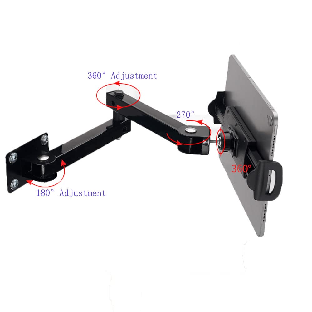 Supporto da parete per tablet, supporto girevole in alluminio con rotazione a 360° per tablet/telefoni da 7"-13", braccio estensibile per montaggio su schermo o staffe a parete