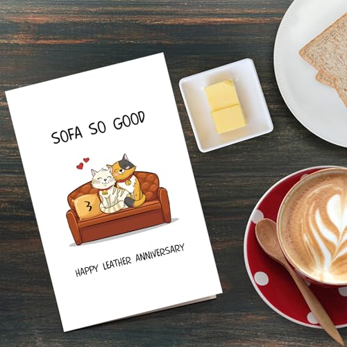 Qiliji-Funny-Cats-3rd-Anniversary-Card-Happy-Leather-Anniversary-Pun-Card-for-Husband-Wife-Cute-Third-Wedding-Anniversary-Card-for-Men-Women-3-Years-Anniversary-Card-Gift-for-Couple